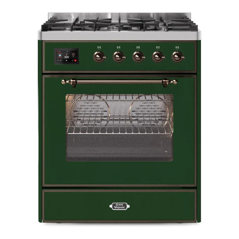 ILVE 30-Inch Majestic II Dual Fuel Range with 5 Burners - 4  cu. ft. Oven in Emerald Green with Bronze Trim (UM30DNE3EGB)