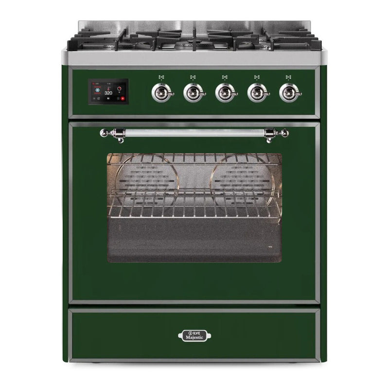 ILVE 30-Inch Majestic II Dual Fuel Range with 5 Burners - 4 cu. ft. Ovenin Emerald Green with Chrome Trim (UM30DNE3EGC)