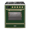 ILVE 30-Inch Majestic II Dual Fuel Range with 5 Burners - 4  cu. ft. Oven in Emerald Green with Brass Trim (UM30DNE3EGG)