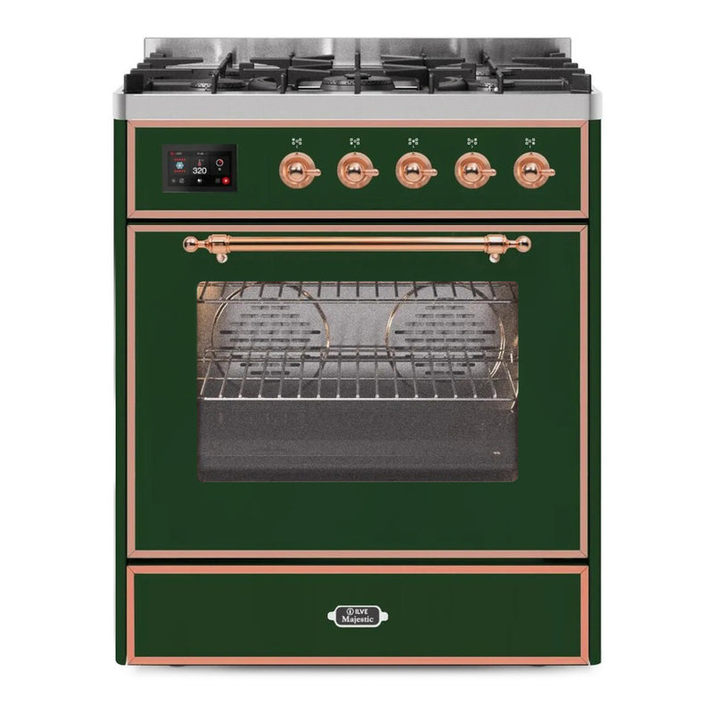 ILVE 30-Inch Majestic II Dual Fuel Range with 5 Burners - 4  cu. ft. Oven Emerald Green with Copper Trim (UM30DNE3EGP)