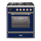 ILVE 30-Inch Majestic II Dual Fuel Range with 5 Burners - 4 cu. ft. Oven in Midnight Blue with Brass Trim (UM30DNE3MBG)