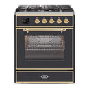 ILVE 30-Inch Majestic II Dual Fuel Range with 5 Burners - 4  cu. ft. Oven in Matte Graphite with Brass Trim  (UM30DNE3MGG)