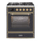 ILVE 30-Inch Majestic II Dual Fuel Range with 5 Burners - 4  cu. ft. Oven in Matte Graphite with Brass Trim  (UM30DNE3MGG)