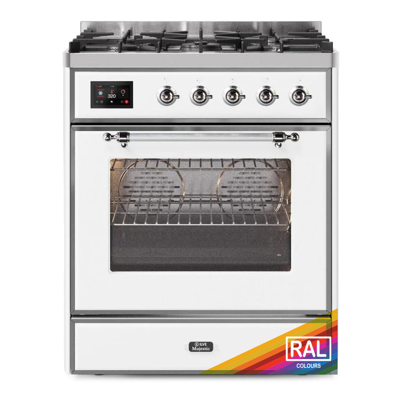 ILVE 30-Inch Majestic II Dual Fuel Range with 5 Burners - 4  cu. ft. Oven in Custom RAL with Chrome Trim (UM30DNE3RALC)