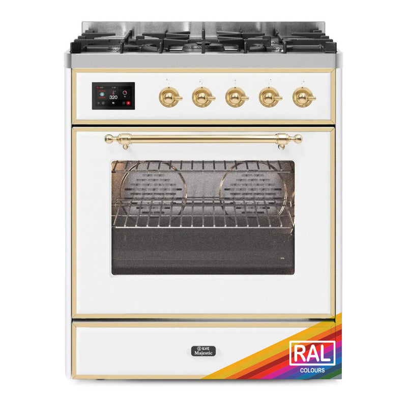 ILVE 30-Inch Majestic II Dual Fuel Range with 5 Burners - 4  cu. ft. Oven - Brass Trim in Custom RAL Color (UM30DNE3RALG)