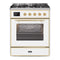 ILVE 30-Inch Majestic II Dual Fuel Range with 5 Burners - 4  cu. ft. Oven in White with Brass Trim  (UM30DNE3WHG)