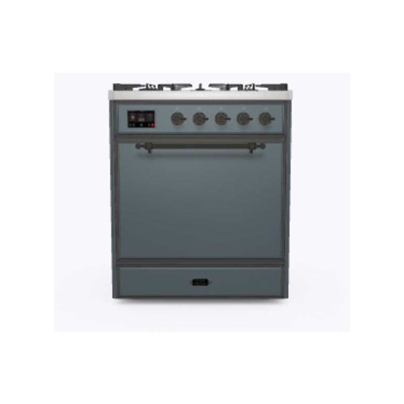 ILVE 30-Inch Majestic II Series Freestanding Dual Fuel Single Solid Door Oven Range with 5 Sealed Burners in Blue Grey with Bronze Trim (UM30DQNE3BGB)