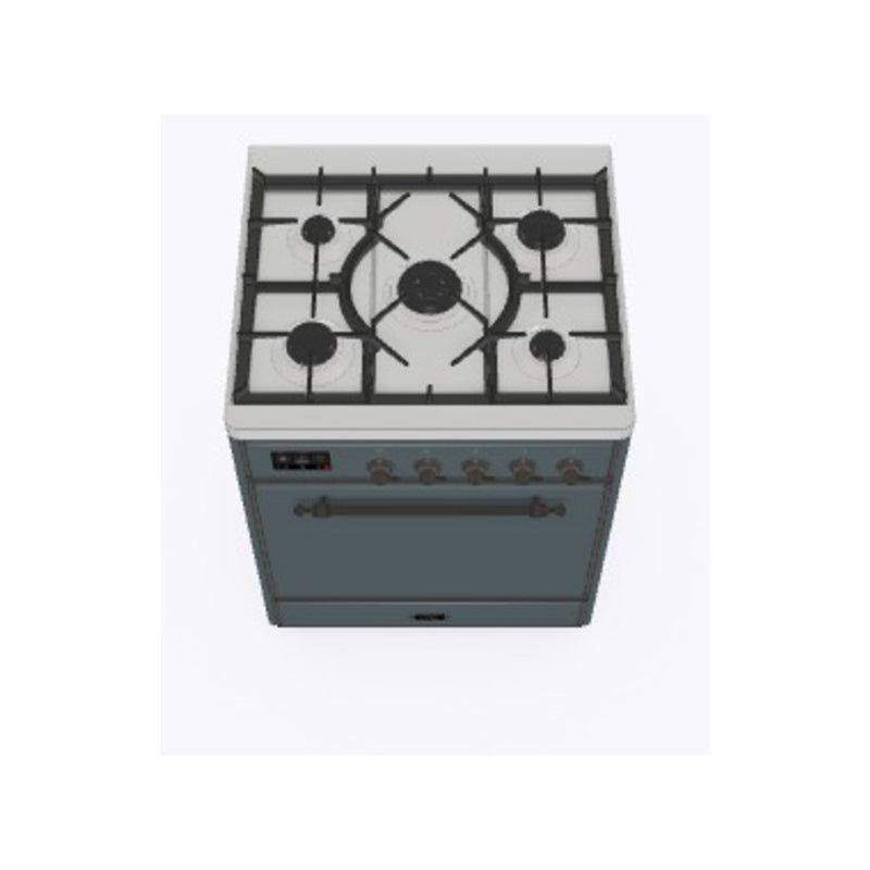 ILVE 30-Inch Majestic II Series Freestanding Dual Fuel Single Solid Door Oven Range with 5 Sealed Burners in Blue Grey with Bronze Trim (UM30DQNE3BGB)