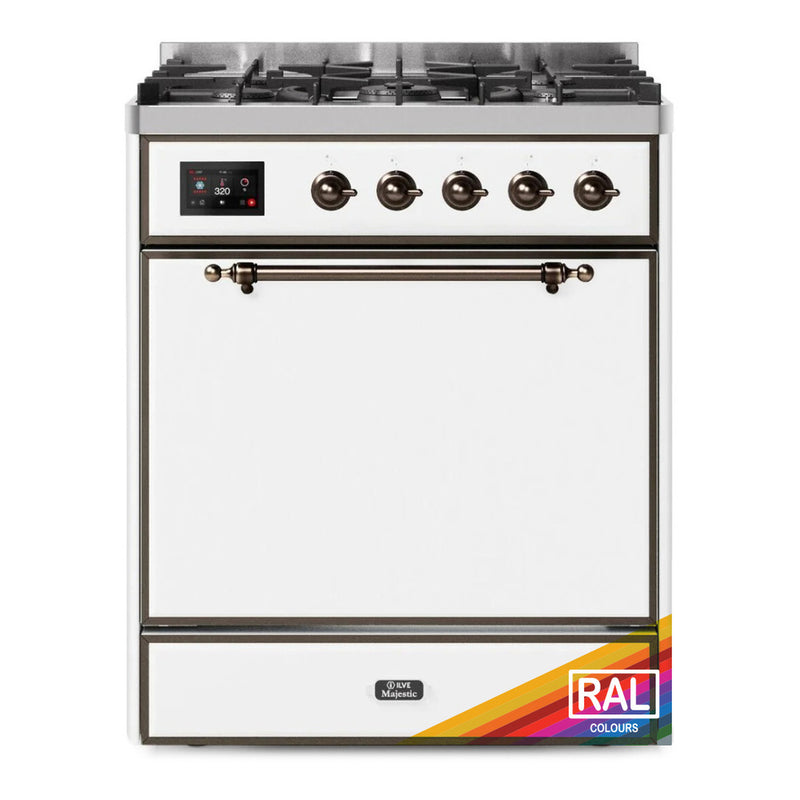 ILVE 30-Inch Majestic II Dual Fuel Range with 5 Burners and 4 cu. ft. Solid Door Oven in Custom RAL with Bronze Trim  (UM30DQNE3RALB)