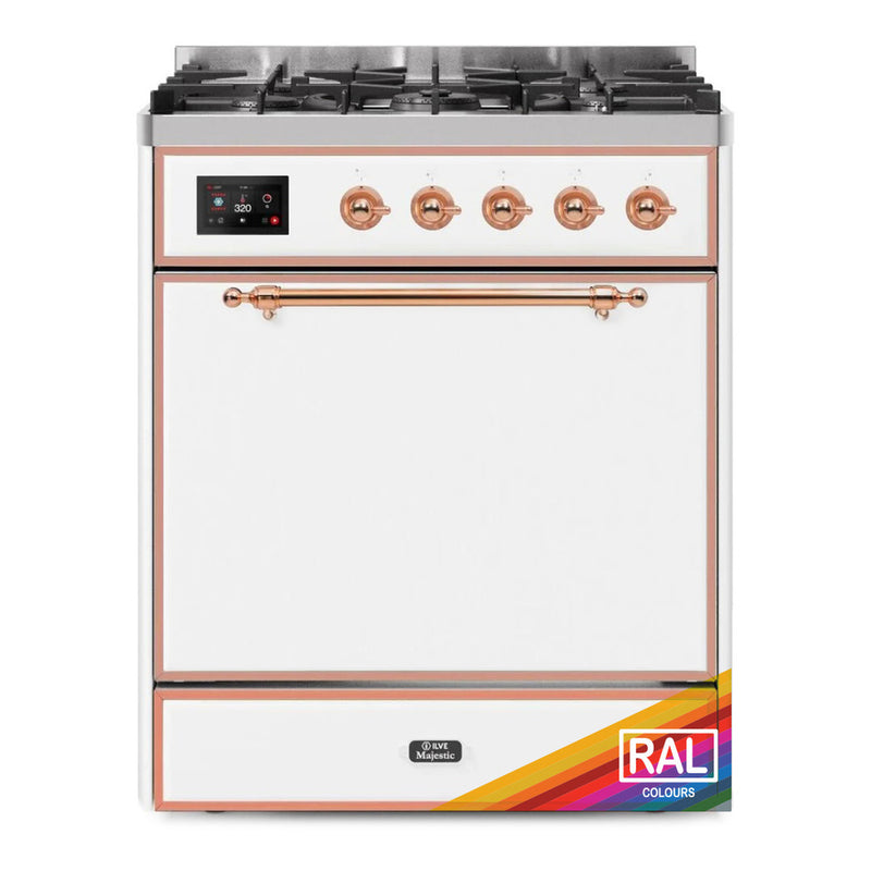 ILVE 30-Inch Majestic II Dual Fuel Range with 5 Burners - 4 cu. ft. Oven - Copper Trim in Custom RAL Color (UM30DQNE3RALP)