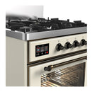 ILVE Majestic III 30-inch Dual Fuel Range with 5 Natural Gas Burner and Triple Glass Door Electric Oven in Antique White with Burnished Trim (UM30NR3AWB)