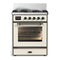 ILVE Majestic III 30-inch Dual Fuel Range with 5 Liquid Propane Burner and Triple Glass Door Electric Oven in Antique White with Burnished Trim (UM30NR3AWBLP)