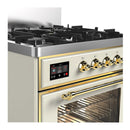 ILVE Majestic III 30-inch Dual Fuel Range with 5 Natural Gas Burner and Triple Glass Door Electric Oven in Antique White with Brass Trim (UM30NR3AWG)