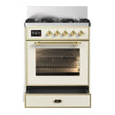ILVE Majestic III 30-inch Dual Fuel Range with 5 Natural Gas Burner and Triple Glass Door Electric Oven in Antique White with Brass Trim (UM30NR3AWG)