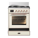 ILVE Majestic III 30-inch Dual Fuel Range with 5 Natural Gas Burner and Triple Glass Door Electric Oven in Antique White with Copper Trim (UM30NR3AWP)
