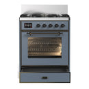 ILVE Majestic III 30-inch Dual Fuel Range with 5 Liquid Propane Burner and Triple Glass Door Electric Oven in Blue Grey with Burnished Trim (UM30NR3BGBLP)
