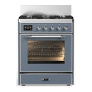 ILVE Majestic III 30-inch Dual Fuel Range with 5 Natural Gas Burner and Triple Glass Door Electric Oven in Blue Grey with Chrome Trim (UM30NR3BGC)