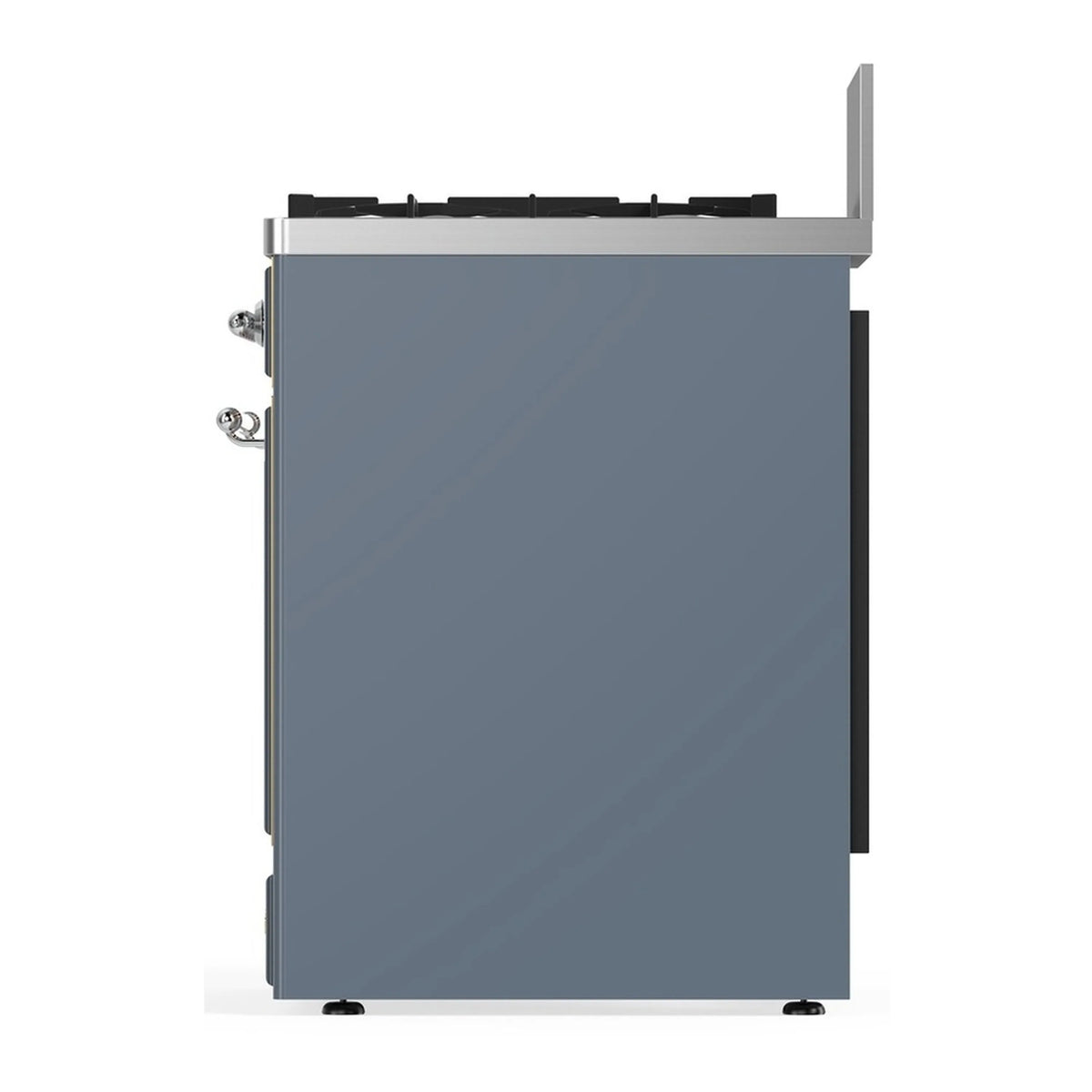 Blue grey range back panel with side connections and leveling feet