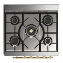 ILVE Majestic III 30-inch Dual Fuel Range with 5 Natural Gas Burner and Triple Glass Door Electric Oven in Blue Grey with Brass Trim (UM30NR3BGG)