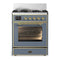 ILVE Majestic III 30-inch Dual Fuel Range with 5 Liquid Propane Burner and Triple Glass Door Electric Oven in Blue Grey with Brass Trim (UM30NR3BGGLP)