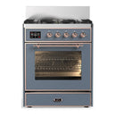 ILVE Majestic III 30-inch Dual Fuel Range with 5 Natural Gas Burner and Triple Glass Door Electric Oven in Blue Grey with Copper Trim (UM30NR3BGP)