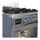 ILVE Majestic III 30-inch Dual Fuel Range with 5 Natural Gas Burner and Triple Glass Door Electric Oven in Blue Grey with Copper Trim (UM30NR3BGP)