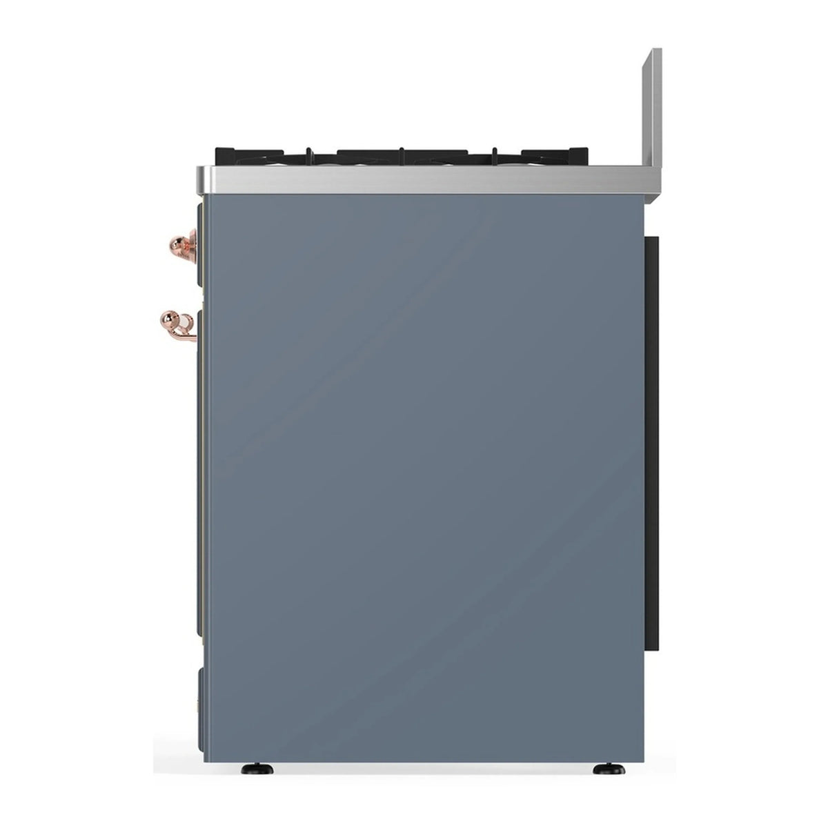 Blue-grey range rear panel with copper connections and exposed side frame