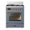 ILVE Majestic III 30-inch Dual Fuel Range with 5 Natural Gas Burner and Triple Glass Door Electric Oven in Blue Grey with Copper Trim (UM30NR3BGP)