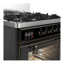 ILVE Majestic III 30-inch Dual Fuel Range with 5 Natural Gas Burner and Triple Glass Door Electric Oven in Glossy Black with Burnished Trim (UM30NR3BKB)