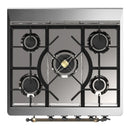 ILVE Majestic III 30-inch Dual Fuel Range with 5 Liquid Propane Burner and Triple Glass Door Electric Oven in Glossy Black with Burnished Trim (UM30NR3BKBLP)