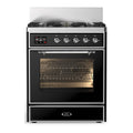 ILVE Majestic III 30-inch Dual Fuel Range with 5 Natural Gas Burner and Triple Glass Door Electric Oven in Glossy Black with Chrome Trim (UM30NR3BKC)