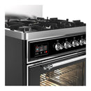 ILVE Majestic III 30-inch Dual Fuel Range with 5 Natural Gas Burner and Triple Glass Door Electric Oven in Glossy Black with Chrome Trim (UM30NR3BKC)