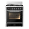 ILVE Majestic III 30-inch Dual Fuel Range with 5 Liquid Propane Burner and Triple Glass Door Electric Oven in Glossy Black with Chrome Trim (UM30NR3BKCLP)