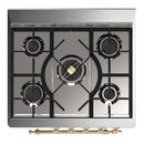 ILVE Majestic III 30-inch Dual Fuel Range with 5 Natural Gas Burner and Triple Glass Door Electric Oven in Glossy Black with Brass Trim (UM30NR3BKG)