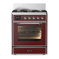 ILVE Majestic III 30-inch Dual Fuel Range with 5 Natural Gas Burner and Triple Glass Door Electric Oven in Burgundy with Chrome Trim (UM30NR3BUC)