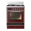 ILVE Majestic III 30-inch Dual Fuel Range with 5 Liquid Propane Burner and Triple Glass Door Electric Oven in Burgundy with Chrome Trim (UM30NR3BUCLP)