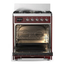 ILVE Majestic III 30-inch Dual Fuel Range with 5 Liquid Propane Burner and Triple Glass Door Electric Oven in Burgundy with Chrome Trim (UM30NR3BUCLP)