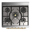 ILVE Majestic III 30-inch Dual Fuel Range with 5 Liquid Propane Burner and Triple Glass Door Electric Oven in Burgundy with Brass Trim (UM30NR3BUGLP)