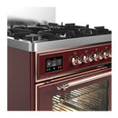 ILVE Majestic III 30-inch Dual Fuel Range with 5 Natural Gas Burner and Triple Glass Door Electric Oven in Burgundy with Copper Trim (UM30NR3BUP)