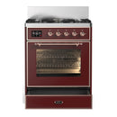 ILVE Majestic III 30-inch Dual Fuel Range with 5 Natural Gas Burner and Triple Glass Door Electric Oven in Burgundy with Copper Trim (UM30NR3BUP)