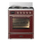 ILVE Majestic III 30-inch Dual Fuel Range with 5 Natural Gas Burner and Triple Glass Door Electric Oven in Burgundy with Copper Trim (UM30NR3BUP)