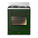 ILVE Majestic III 30-inch Dual Fuel Range with 5 Natural Gas Burner and Triple Glass Door Electric Oven in Emerald Green with Burnished Trim (UM30NR3EGB)