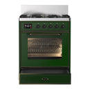ILVE Majestic III 30-inch Dual Fuel Range with 5 Natural Gas Burner and Triple Glass Door Electric Oven in Emerald Green with Burnished Trim (UM30NR3EGB)