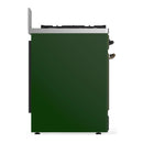ILVE Majestic III 30-inch Dual Fuel Range with 5 Natural Gas Burner and Triple Glass Door Electric Oven in Emerald Green with Burnished Trim (UM30NR3EGB)