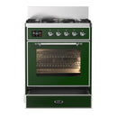 ILVE Majestic III 30-inch Dual Fuel Range with 5 Natural Gas Burner and Triple Glass Door Electric Oven in Emerald Green with Chrome Trim (UM30NR3EGC)