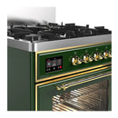 ILVE Majestic III 30-inch Dual Fuel Range with 5 Liquid Propane Burner and Triple Glass Door Electric Oven in Emerald Green with Brass Trim (UM30NR3EGGLP)