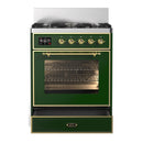 ILVE Majestic III 30-inch Dual Fuel Range with 5 Liquid Propane Burner and Triple Glass Door Electric Oven in Emerald Green with Brass Trim (UM30NR3EGGLP)