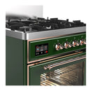 ILVE Majestic III 30-inch Dual Fuel Range with 5 Natural Gas Burner and Triple Glass Door Electric Oven in Emerald Green with Copper Trim (UM30NR3EGP)