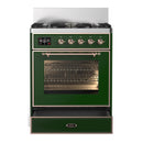 ILVE Majestic III 30-inch Dual Fuel Range with 5 Natural Gas Burner and Triple Glass Door Electric Oven in Emerald Green with Copper Trim (UM30NR3EGP)