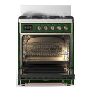 ILVE Majestic III 30-inch Dual Fuel Range with 5 Natural Gas Burner and Triple Glass Door Electric Oven in Emerald Green with Copper Trim (UM30NR3EGP)